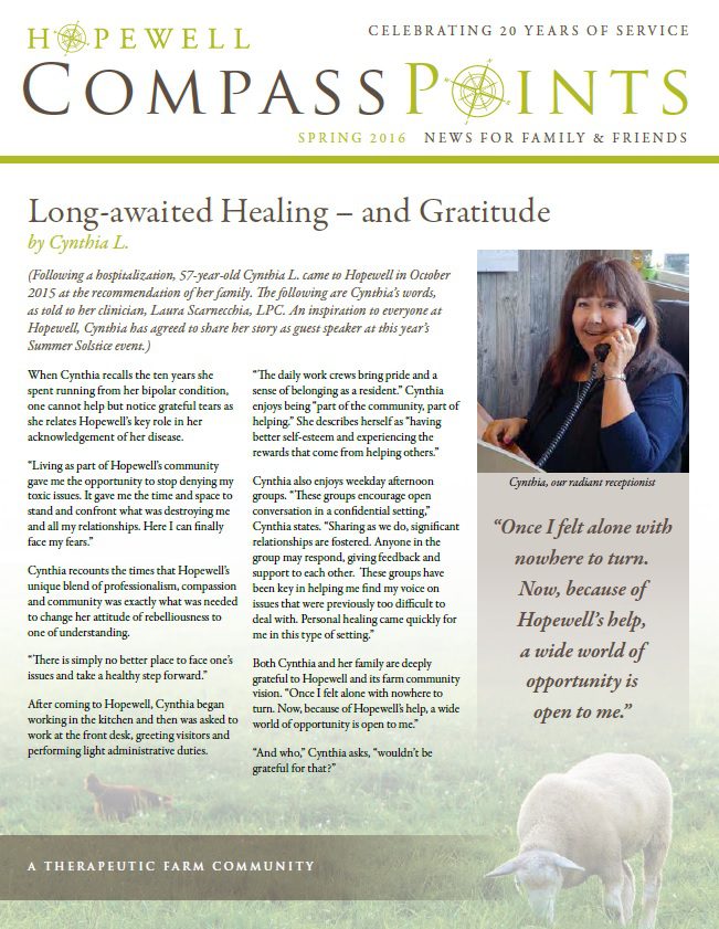 Spring 2016: Long-awaited Healing – and Gratitude
